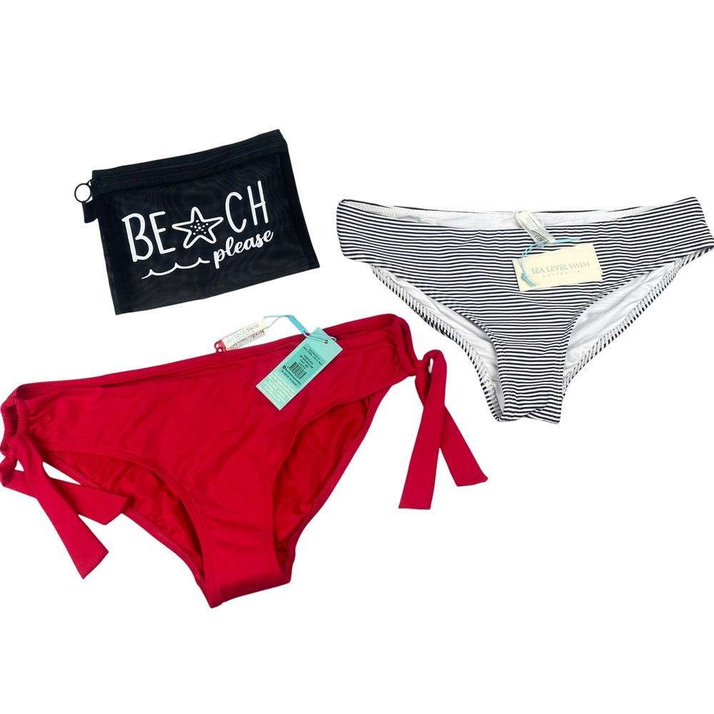 Sea Level Swim Australia Bikini Bottoms Bundle Red & Striped Size US 10 NWT